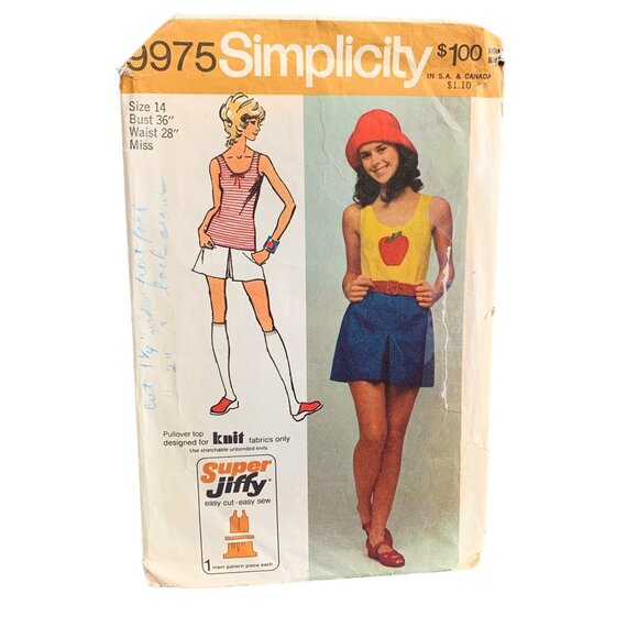 Vintage Simplicity 9975 Sewing Pattern Misses Jiffy Pullover Top Pantskirt Size - Picture 1 of 2